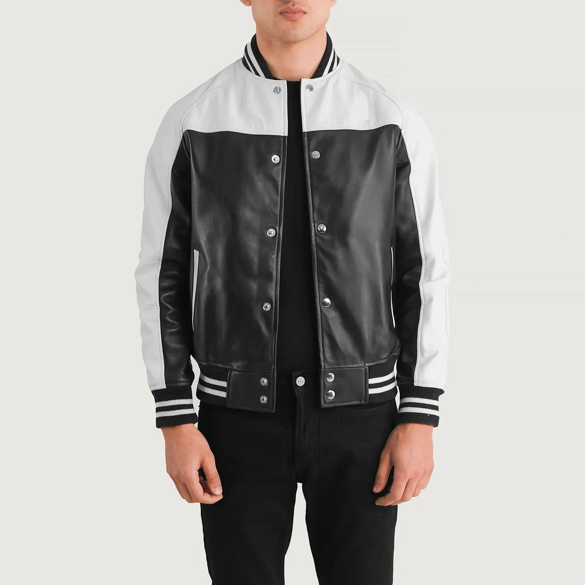 Terrance Noir Varsity Veste en Cuir pour Homme – Vue produit alternative 1