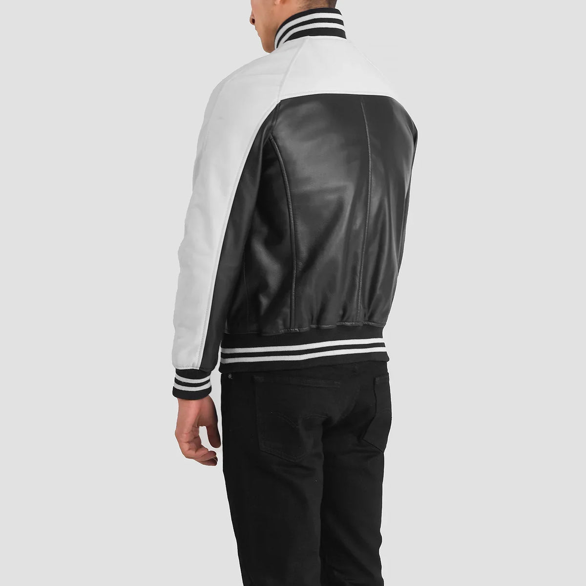 Terrance Noir Varsity Veste en Cuir pour Homme – Vue produit alternative 5