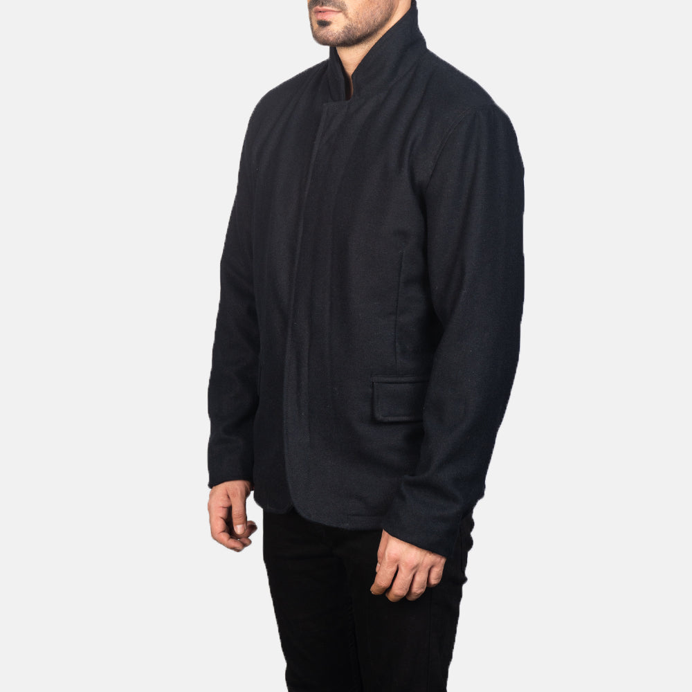 
Black Synthetic Wool Winter Jacket - Vue arrière montrant la carrure ajustée et l'ourlet net