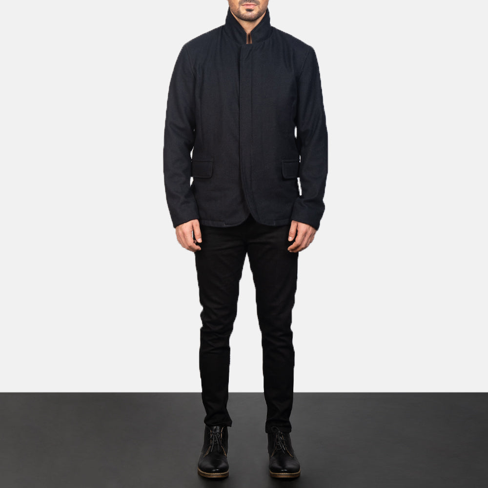 
Thomas Noir Wool Veste en Cuir pour Homme - Vue de profil mettant en valeur la coupe de manche ergonomique