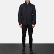 
Thomas Noir Wool Veste en Cuir pour Homme - Vue de profil mettant en valeur la coupe de manche ergonomique