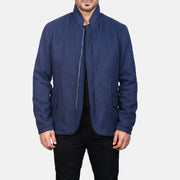 Men's Thomas Bleu Wool Veste en Cuir pour Homme in Navy Blue Synthetic Wool - Vue de face &amp; silhouette ajustée | Acheter en ligne