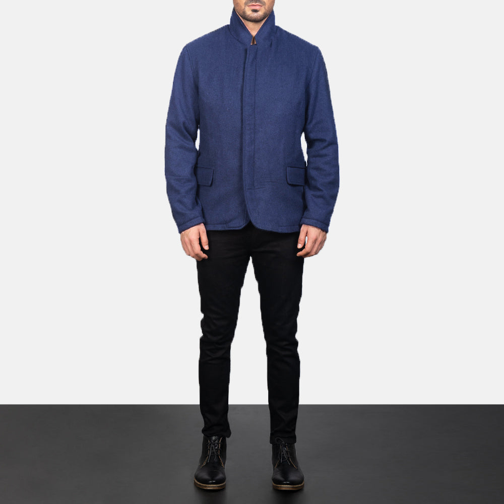 Men's Thomas Bleu Wool Veste en Cuir pour Homme - Vue de profil avec coupe de manche ergonomique