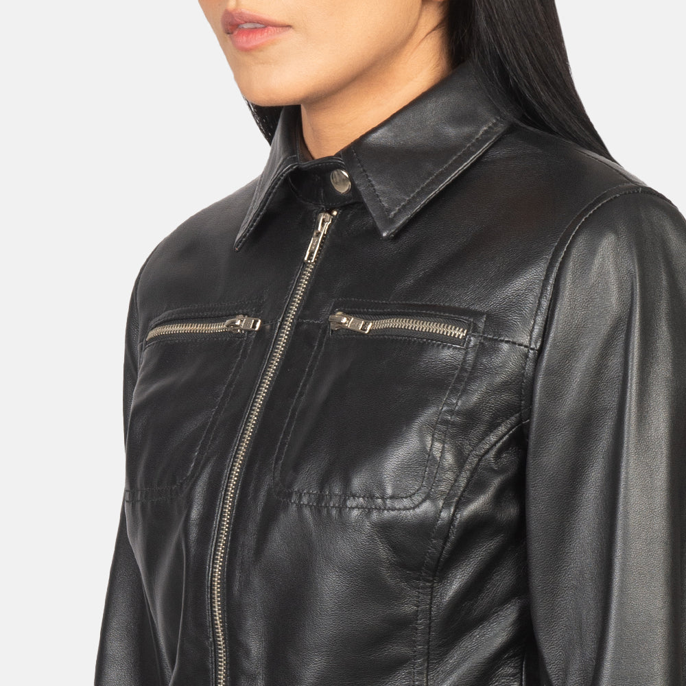 Tomachi Rouge Veste en Cuir pour Femme – Vue produit alternative 6