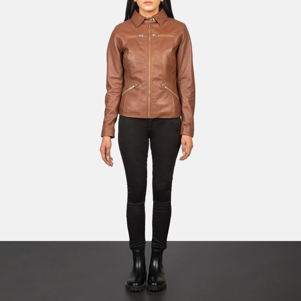 Tomachi Rouge Veste en Cuir pour Femme – Vue produit alternative 3