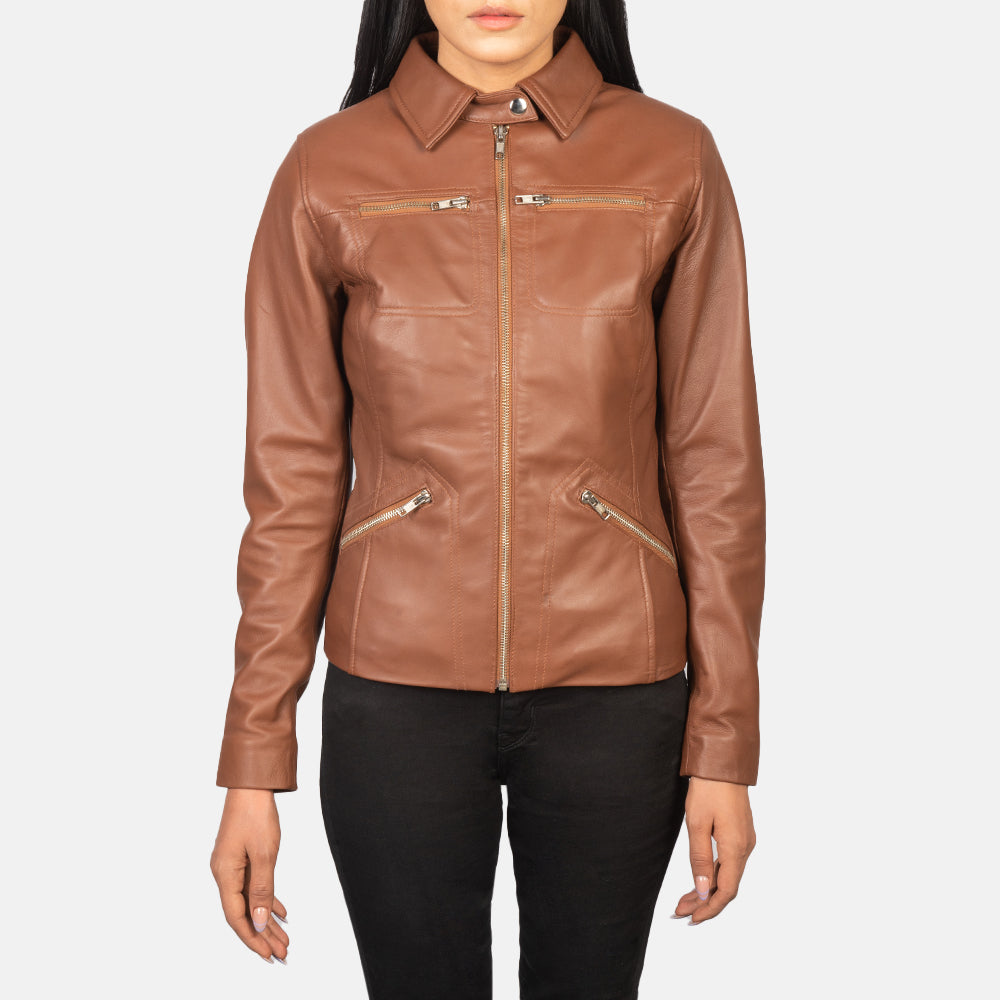 Tomachi Rouge Veste en Cuir pour Femme – Vue produit alternative 4