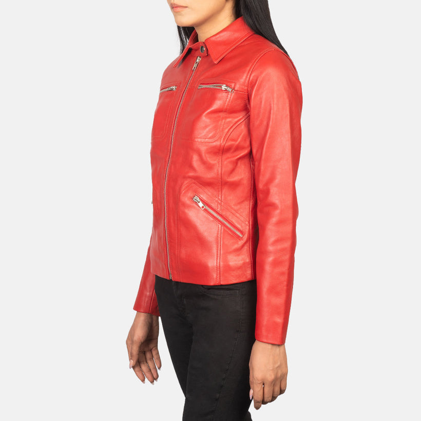 Tomachi Rouge Veste en Cuir pour Femme
