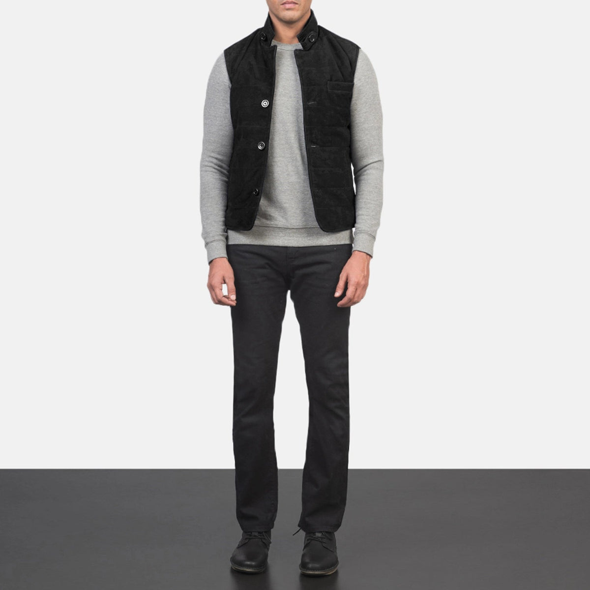 Men's Tony Noir Suede Vest pour Homme - Vue de profil avec coupe de manche ergonomique