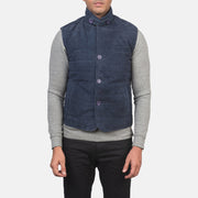 Vue détaillée of Notch with removable throat latch &amp; Button Hardware on Men's Tony Bleu Suede Vest pour Homme