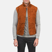Men's Tony Brown Suede Vest in Brown Goatskin Suede - Front Profile View & Tailored Silhouette | Buy Online