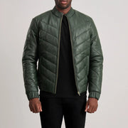 Tailored Rib Cuffs &amp; Hem Craftsmanship Construction Detail on Travis Black Leather Puffer Jacket
