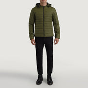 Tyler Vert Hooded Puffer Veste en Cuir pour Homme - Vue de profil avec coupe de manche ergonomique