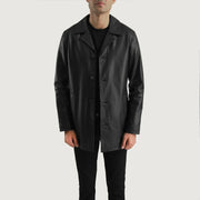 Black Cowhide (Lt-071) leather Coat - Vue de dos avec coupe ajustée aux épaules &amp; ourlet soigné