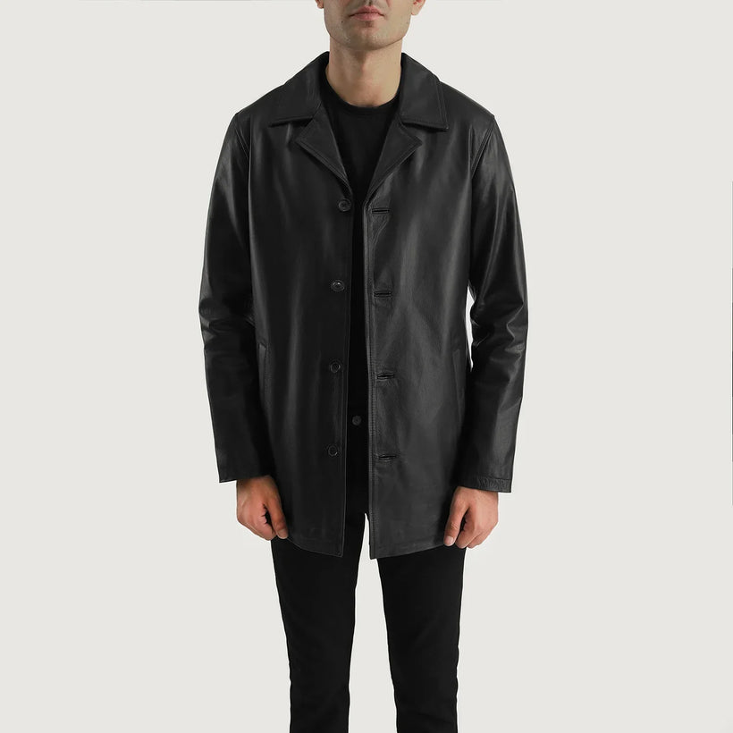Urban Slate Noir Manteau en Cuir pour Homme