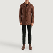 
Urban Slate Marron Manteau en Cuir pour Homme - Vue de profil mettant en valeur la coupe de manche ergonomique