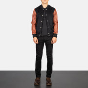 Vaxton Brown Hybrid Varsity Jacket - Vue de profil mettant en valeur la coupe de manche