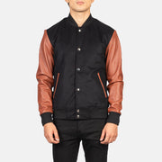Vue détaillée of Varsity &amp; Snap Buttons Hardware on Vaxton Brown Hybrid Varsity Jacket