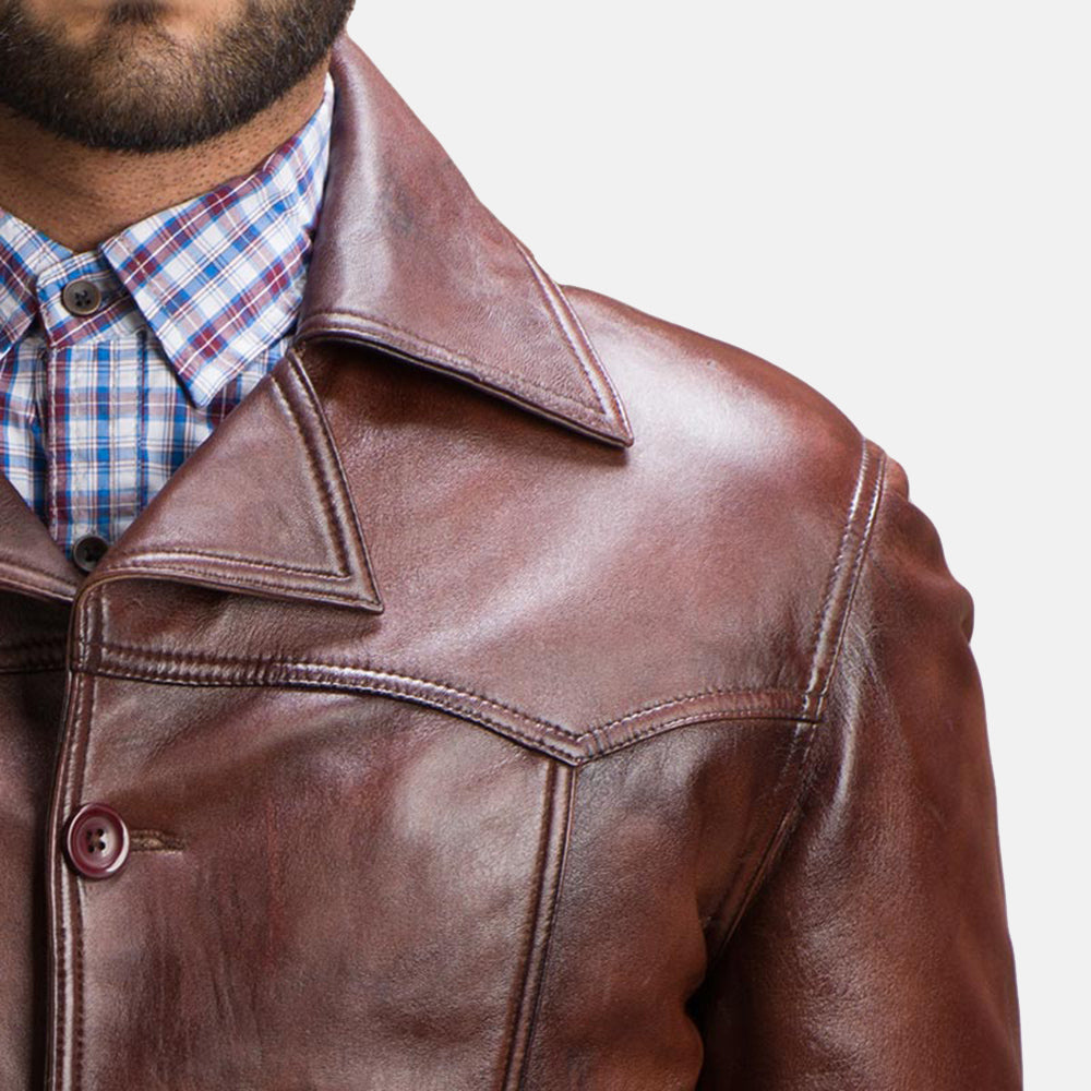 
Vincent Alley Marron Veste en Cuir pour Homme - Vue de profil mettant en valeur la coupe de manche ergonomique