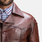 
Vincent Alley Marron Veste en Cuir pour Homme - Vue de profil mettant en valeur la coupe de manche ergonomique