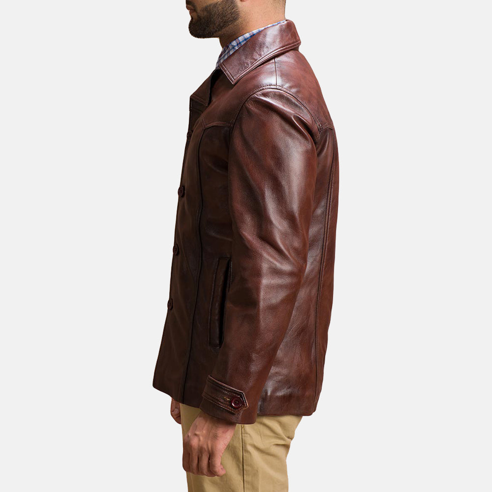 
Vue détaillée of Notch & Button Hardware on Vincent Alley Marron Veste en Cuir pour Homme