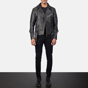 Men's Vincent Black Leather Biker Jacket - Vue de profil avec coupe de manche ergonomique