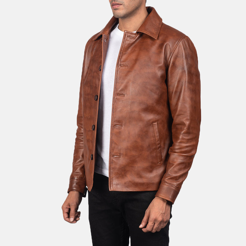 Waffle Marron Veste en Cuir pour Homme