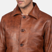 Waffle Marron Veste en Cuir pour Homme - Vue de profil avec coupe de manche ergonomique