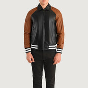 
Vue détaillée of Shirt collar & Zipper Hardware on Walton Blue Leather Varsity Jacket