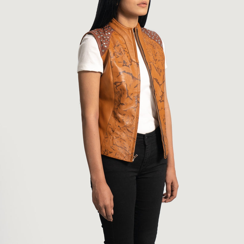 Westina Camel Dye Gilet en Cuir pour Femme