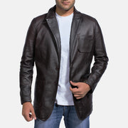 Dark Brown Cow Hide leather Blazer - Vue de dos avec coupe ajustée aux épaules &amp; ourlet soigné