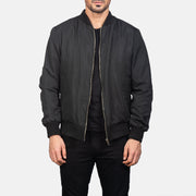 Men's Zack Noir Blouson Bomber en Cuir pour Homme in Black Polyester - Vue de face &amp; silhouette ajustée | Acheter en ligne