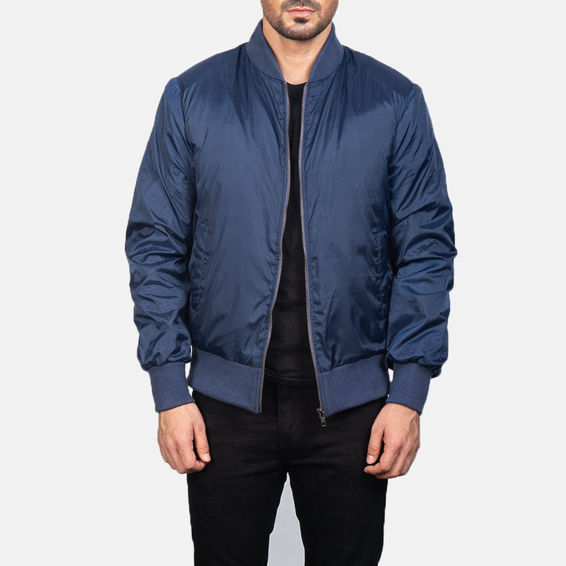 Zack Bleu Blouson Bomber en Cuir pour Homme