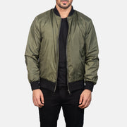 Men's Zack Vert Blouson Bomber en Cuir pour Homme in Green Nylon - Vue de face &amp; silhouette ajustée | Acheter en ligne