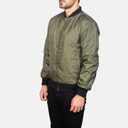 Green Nylon Bomber Jacket - Vue de dos avec coupe ajustée aux épaules &amp; ourlet soigné