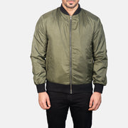 Vue détaillée of Varsity &amp; Zipper Hardware on Men's Zack Vert Blouson Bomber en Cuir pour Homme