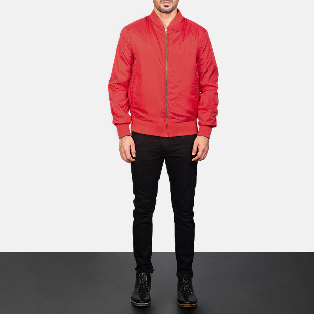 Men's Zack Rouge Blouson Bomber en Cuir pour Homme - Vue de profil avec coupe de manche ergonomique