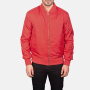 Vue détaillée of Varsity &amp; Zipper Hardware on Men's Zack Rouge Blouson Bomber en Cuir pour Homme
