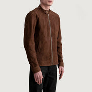 Brown Goatskin Suede Biker Jacket - Vue de dos avec coupe ajustée aux épaules &amp; ourlet soigné