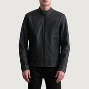 Zen Matte Noir Veste Motard en Cuir pour Homme - Vue de profil avec coupe de manche ergonomique