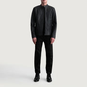 Vue détaillée of Snap Button &amp; Zipper Hardware on Zen Matte Noir Veste Motard en Cuir pour Homme