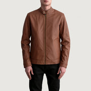 Zen Matte Marron Veste Motard en Cuir pour Homme - Vue de profil avec coupe de manche ergonomique
