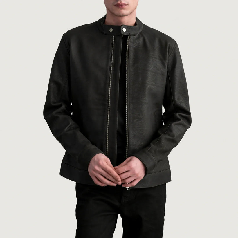 Zen Tumbled Marron Veste Motard en Cuir pour Homme