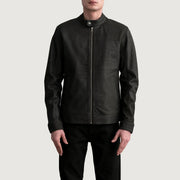 
Zen Tumbled Marron Veste Motard en Cuir pour Homme - Vue de profil mettant en valeur la coupe de manche ergonomique