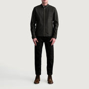 
Vue détaillée of Snap Button & Zipper Hardware on Zen Tumbled Marron Veste Motard en Cuir pour Homme