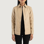 Women's Zenith Beige Leather Shirt Jacket in Beige Sheepskin Leather - Vue de face &amp; silhouette ajustée | Acheter en ligne